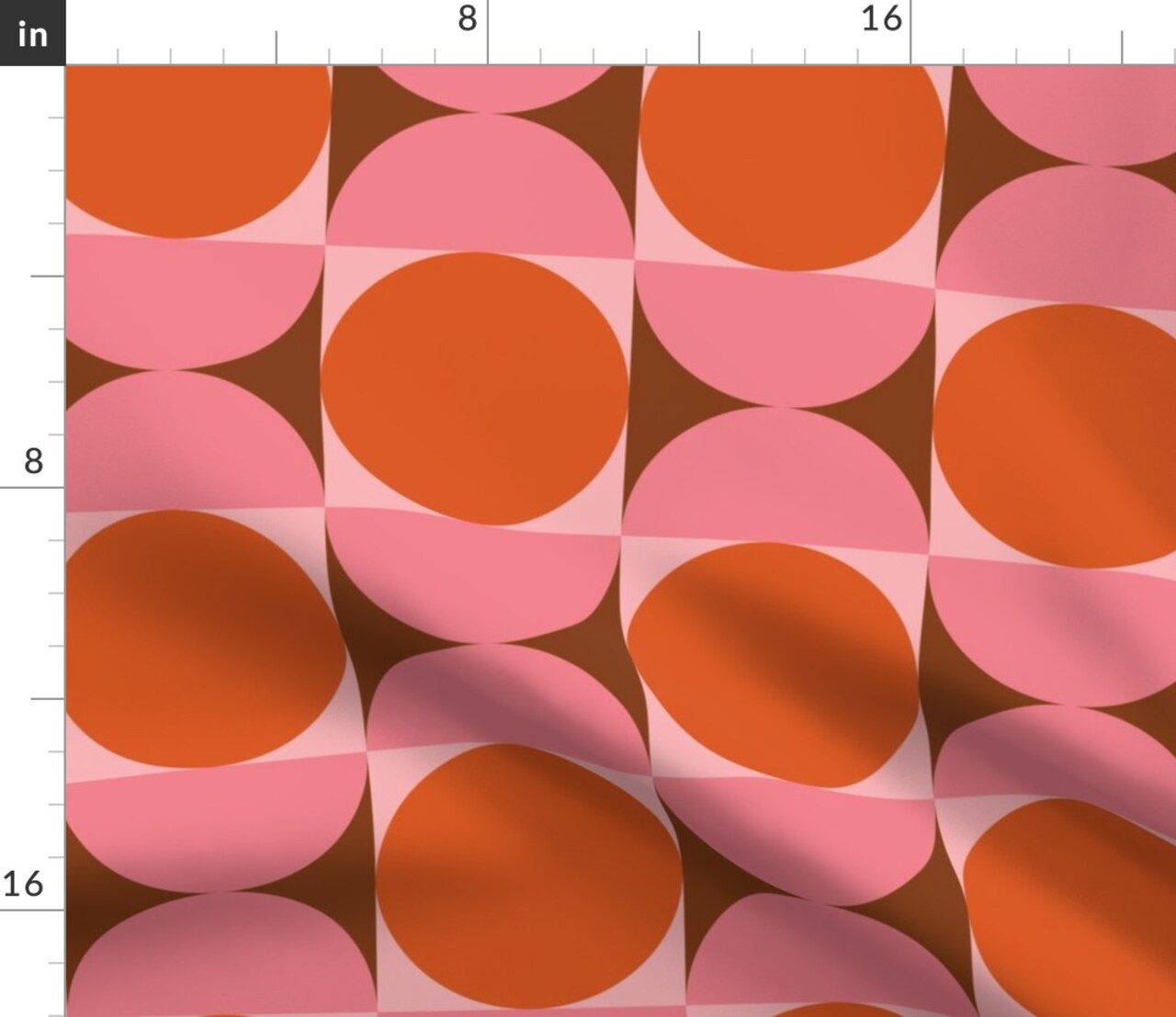 Pink Retro Orange Circles Geometric Abstract Square 60S Mid Century Modern Large Scale Custom Printed Fabric by Spoonflower Various Fabrics by the Yard or Fat Quarter